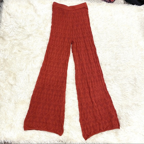 NEW Anthropologie Pointelle High Rise Wide Leg Stretch Knit Lounge Pants Crochet - Picture 10 of 16